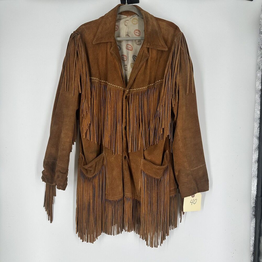 Vintage 1968-1975 Jo-O-Kay Brown Suede Leather Fringe Jacket Western Boho